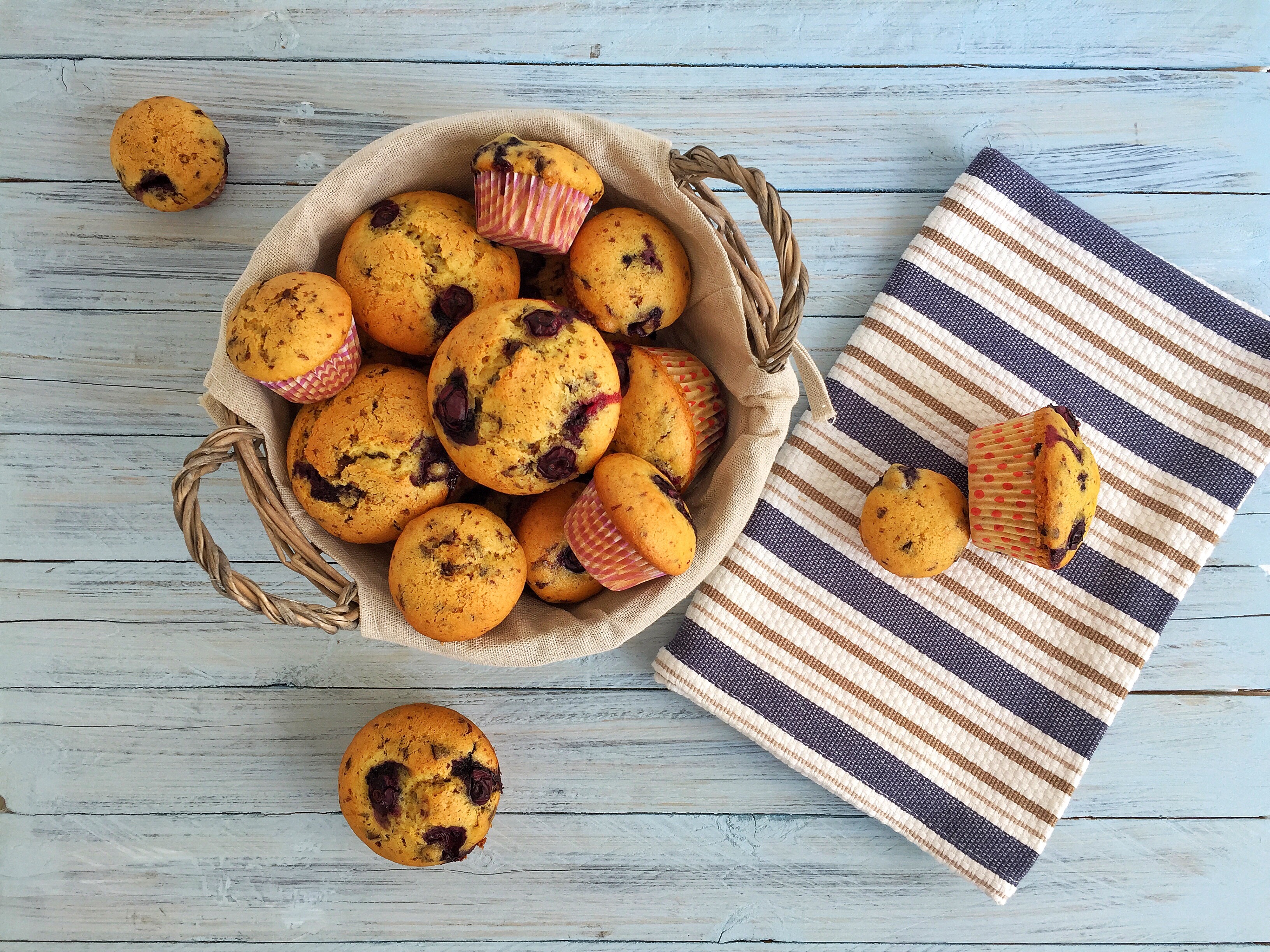 Muffin con cioccolato fondente e mirtilli