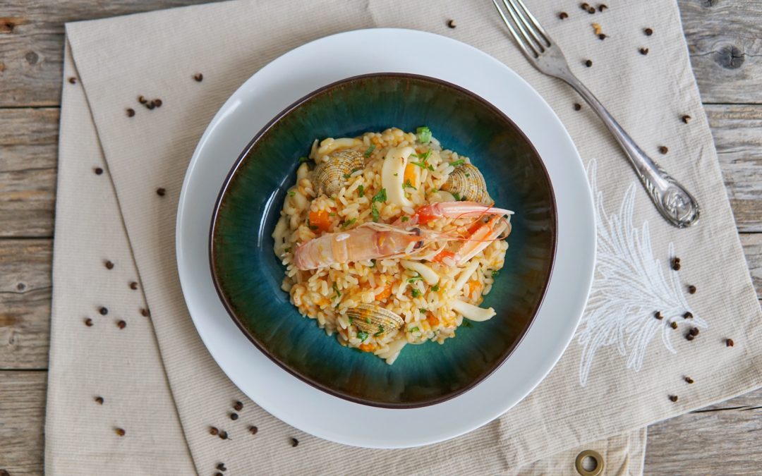 Risotto alla zucca e misto mare